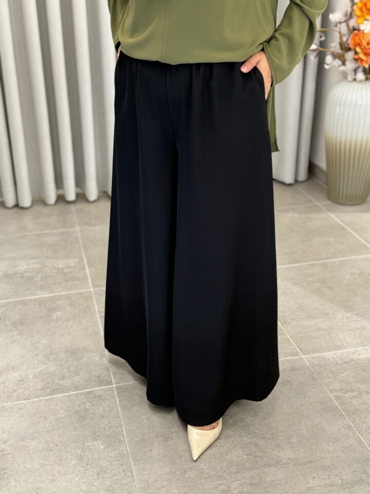 SENTEZ BELİ LASTİKLİ ETEK PANTOLON SİYAH