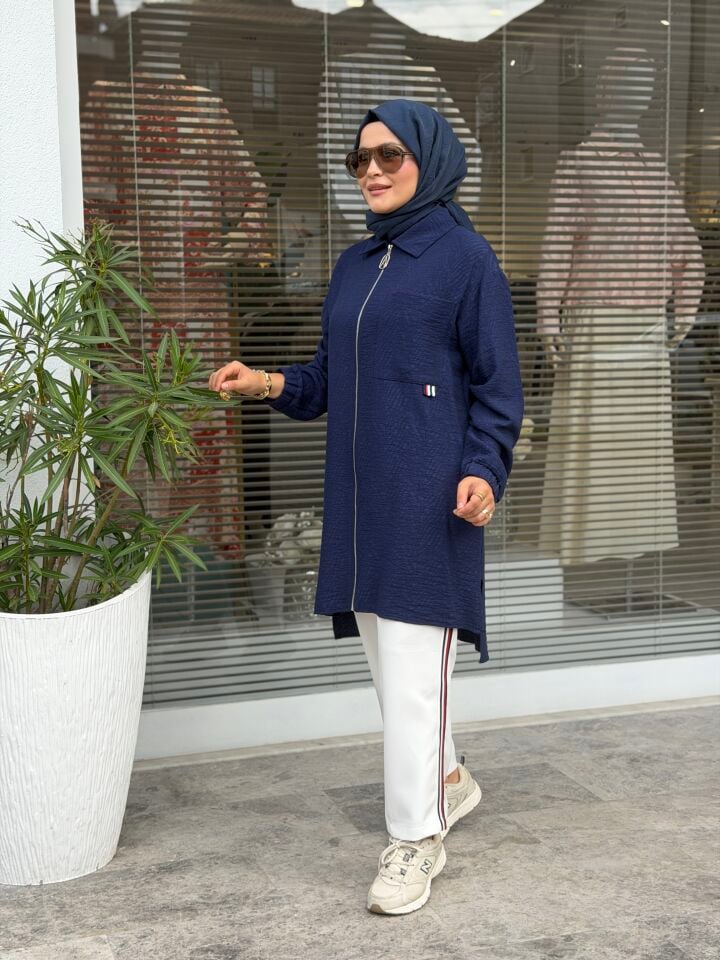 ARMİNE TREND MÜSLİN SPOR PANTALONLU TAKIM LACİVERT