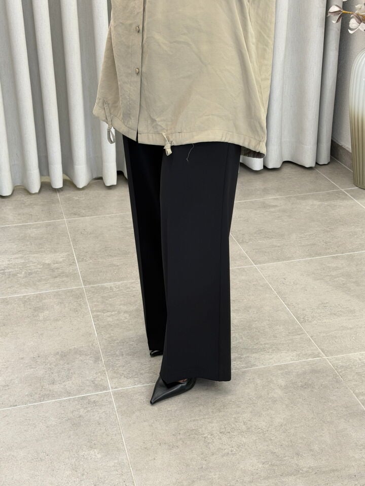 SENTEZ BELİ LASTİKLİ GENİŞ PAÇA PANTOLON SİYAH
