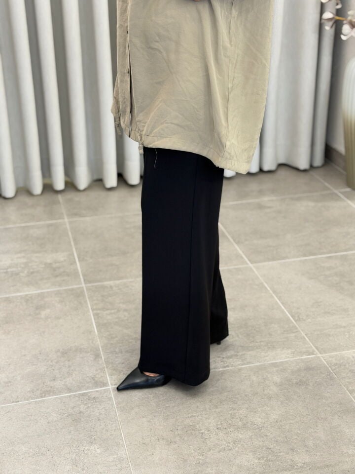 SENTEZ BELİ LASTİKLİ GENİŞ PAÇA PANTOLON SİYAH
