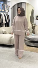 YAQA ÇELİK ÖRME TRİKO PANTOLONLU TAKIM BEJ