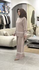 YAQA ÇELİK ÖRME TRİKO PANTOLONLU TAKIM BEJ