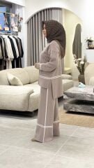 YAQA ÇELİK ÖRME TRİKO PANTOLONLU TAKIM BEJ
