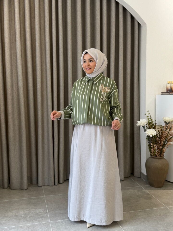 TIĞ TRİKO BONCUK PUL NAKIŞLI ETEKLİ TAKIM YEŞİL