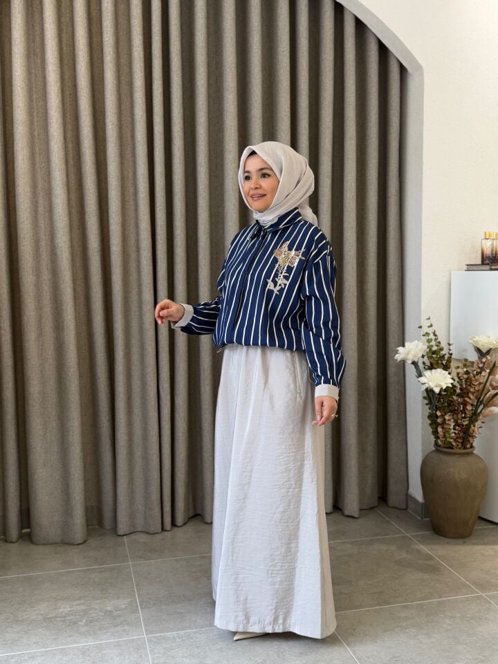 TIĞ TRİKO BONCUK PUL NAKIŞLI ETEKLİ TAKIM LACİVERT