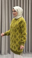 TIĞ TRİKO DESENLİ SIFIR YAKA KAZAK YAĞ YEŞİLİ