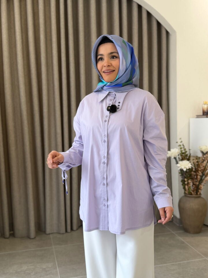 TIĞ TRİKO KUŞ GÖZLÜ YAKA DETAYLI GÖMLEK LİLA
