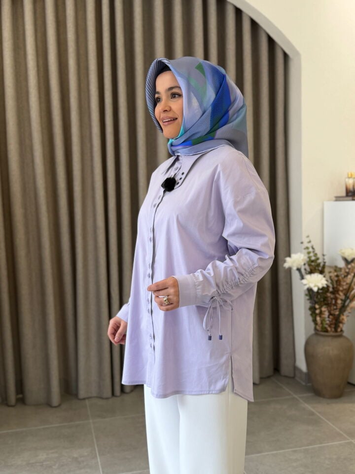 TIĞ TRİKO KUŞ GÖZLÜ YAKA DETAYLI GÖMLEK LİLA