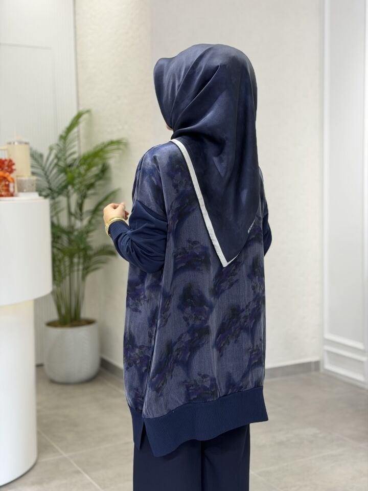 KADO İPEK CUPRA BLUZ LACİVERT