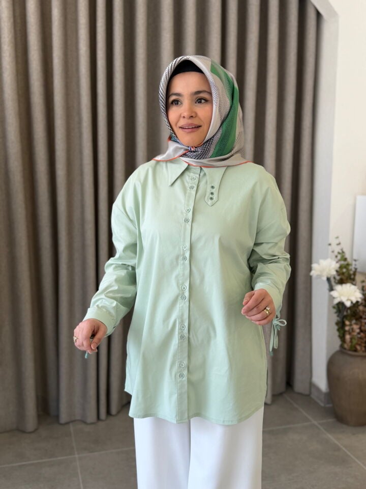 TIĞ TRİKO KUŞ GÖZLÜ YAKA DETAYLI GÖMLEK MİNT