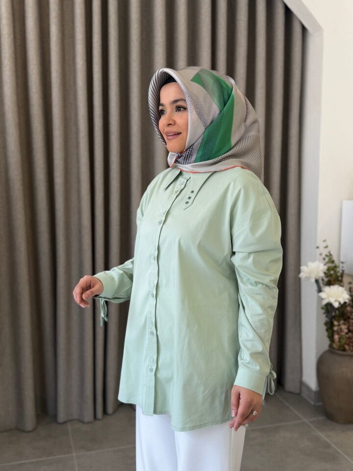 TIĞ TRİKO KUŞ GÖZLÜ YAKA DETAYLI GÖMLEK MİNT