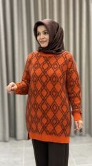 TIĞ TRİKO DESENLİ SIFIR YAKA KAZAK ORANJ