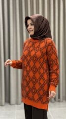 TIĞ TRİKO DESENLİ SIFIR YAKA KAZAK ORANJ