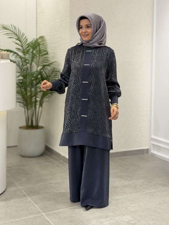 ARMİNE JAKAR TENCEL PANTOLONLU TAKIM LACİVERT