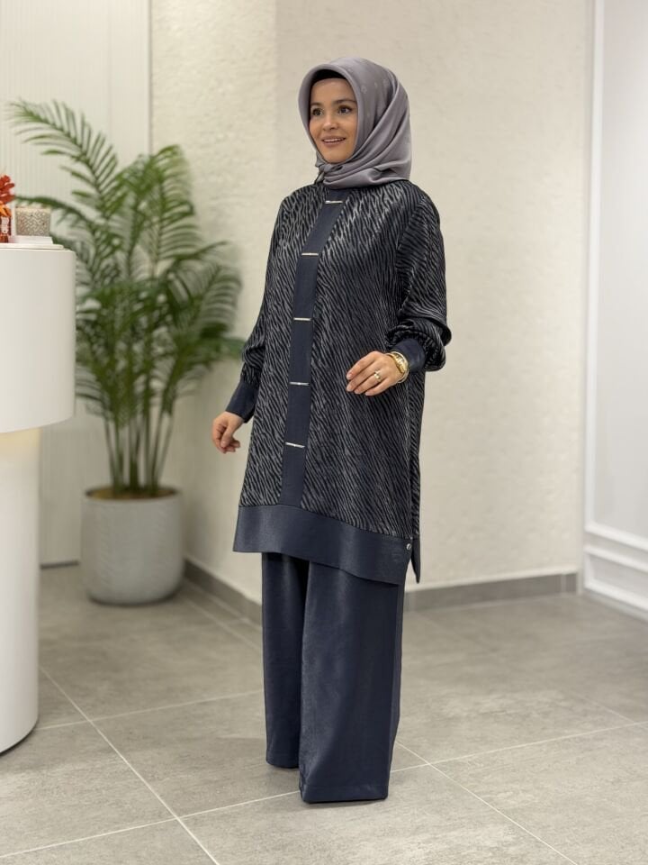ARMİNE JAKAR TENCEL PANTOLONLU TAKIM LACİVERT