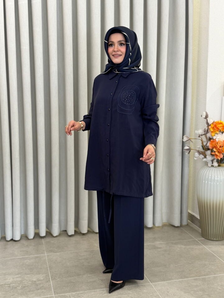 KADO TENCEL İŞLEME DETAYLI GÖMLEK LACİVERT