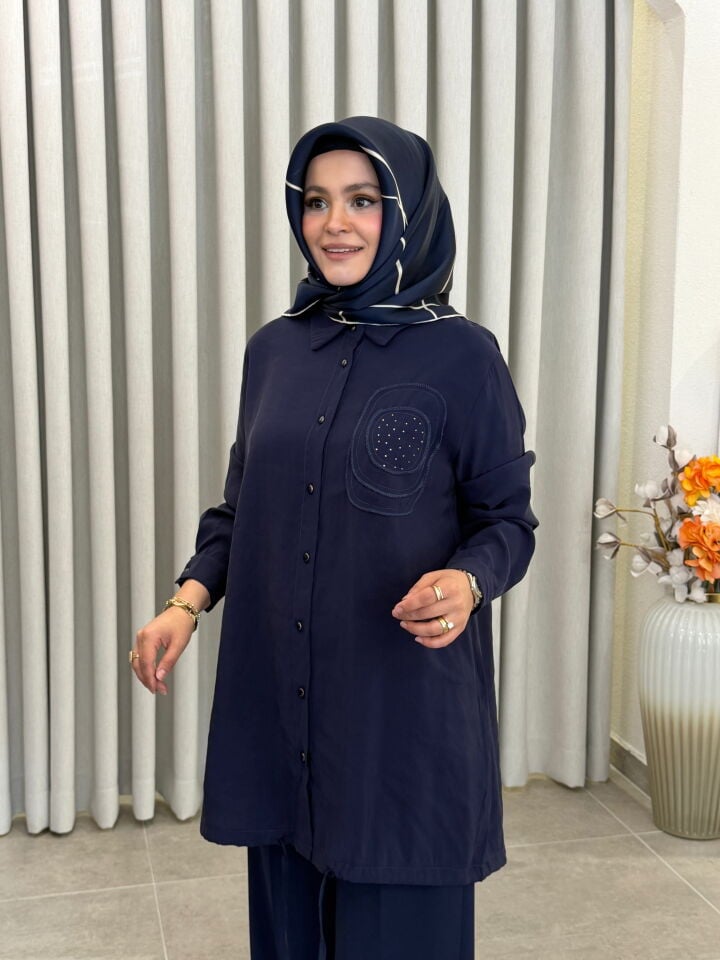 KADO TENCEL İŞLEME DETAYLI GÖMLEK LACİVERT