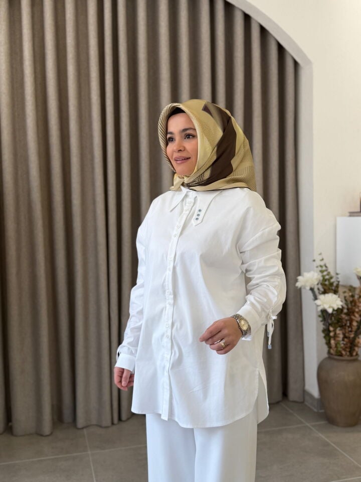 TIĞ TRİKO KUŞ GÖZLÜ YAKA DETAYLI GÖMLEK EKRU