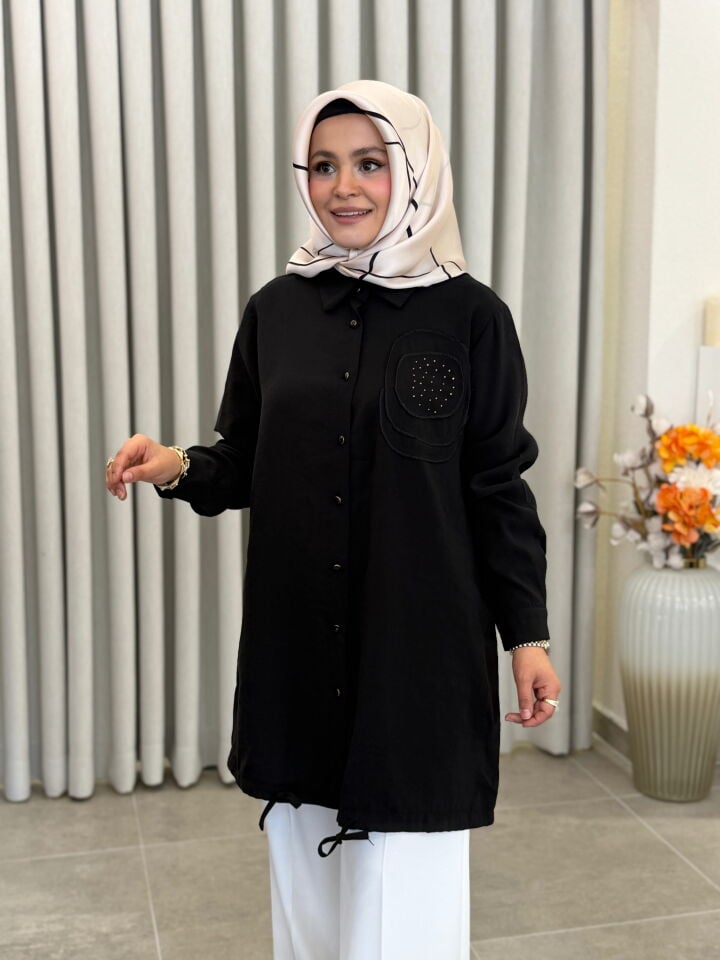 KADO TENCEL İŞLEME DETAYLI GÖMLEK SİYAH