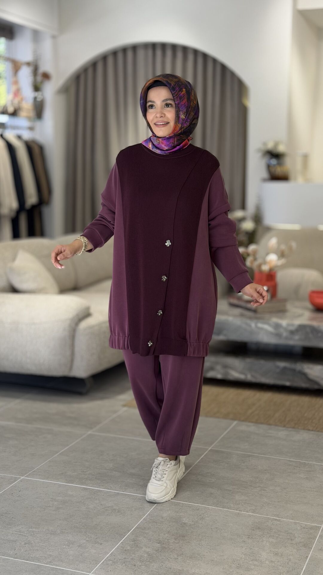 TIĞ TRİKO OYSHO KUMAŞ TRİKO PANTOLONLU TAKIM BORDO