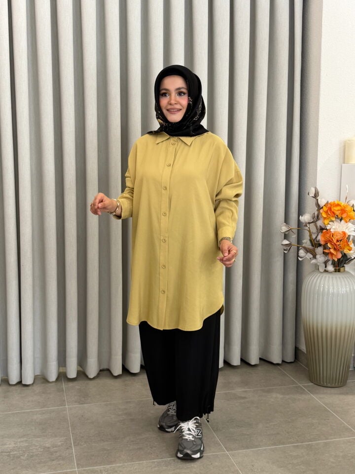TIĞ TRİKO OVERSİZE TENCEL GÖMLEK YAĞ YEŞİLİ