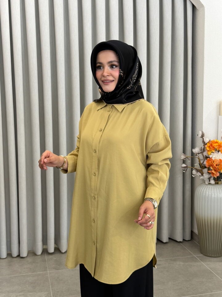 TIĞ TRİKO OVERSİZE TENCEL GÖMLEK YAĞ YEŞİLİ