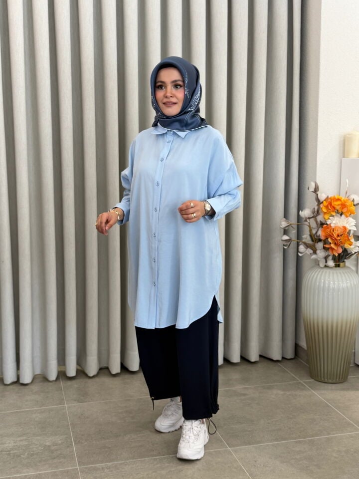 TIĞ TRİKO OVERSİZE TENCEL GÖMLEK MAVİ