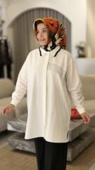 YAQA TASARIM TRİKO YAKA ASİMETRİK GÖMLEK BEYAZ