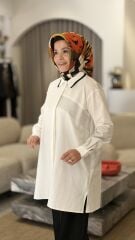 YAQA TASARIM TRİKO YAKA ASİMETRİK GÖMLEK BEYAZ