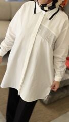 YAQA TASARIM TRİKO YAKA ASİMETRİK GÖMLEK BEYAZ