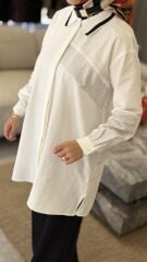 YAQA TASARIM TRİKO YAKA ASİMETRİK GÖMLEK BEYAZ