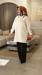 YAQA TASARIM TRİKO YAKA ASİMETRİK GÖMLEK BEYAZ