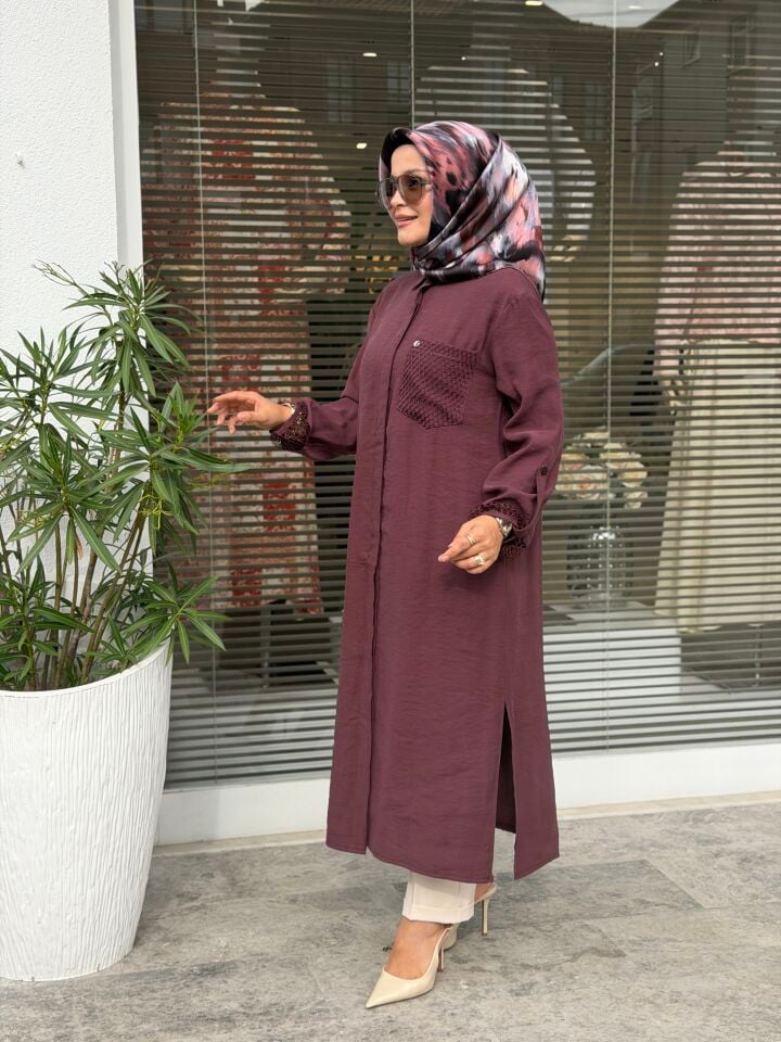 ARMİNE TREND TENCEL KUMAŞ TAM BOY FİLE DETAYLI TUNİK BORDO