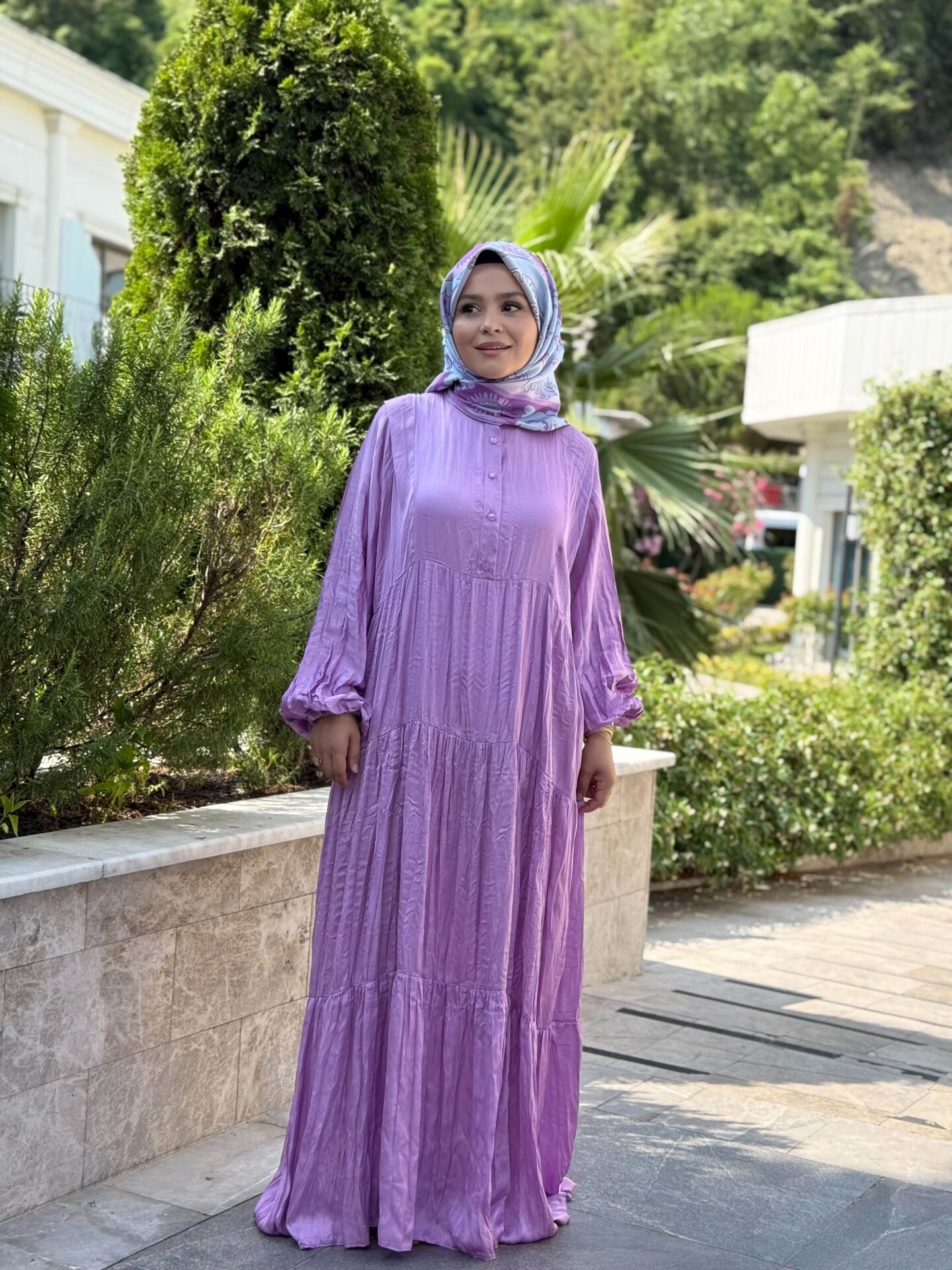 SATEN ELBİSE LİLA