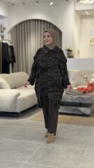 TIĞ TRİKO ASİMETRİK ÖN DETAYLI CUPRA NUBUK TAKIM KAHVE