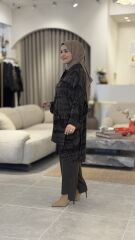 TIĞ TRİKO ASİMETRİK ÖN DETAYLI CUPRA NUBUK TAKIM KAHVE