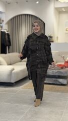 TIĞ TRİKO ASİMETRİK ÖN DETAYLI CUPRA NUBUK TAKIM KAHVE