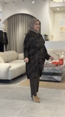 TIĞ TRİKO ASİMETRİK ÖN DETAYLI CUPRA NUBUK TAKIM KAHVE