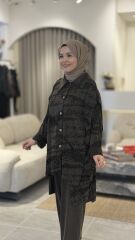 TIĞ TRİKO ASİMETRİK ÖN DETAYLI CUPRA NUBUK TAKIM KAHVE