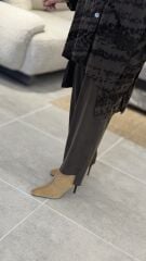 TIĞ TRİKO ASİMETRİK ÖN DETAYLI CUPRA NUBUK TAKIM KAHVE