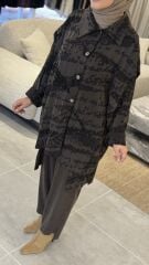 TIĞ TRİKO ASİMETRİK ÖN DETAYLI CUPRA NUBUK TAKIM KAHVE