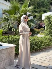 İPEK CUPRA ELBİSE BEJ