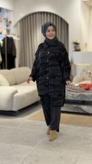 TIĞ TRİKO ASİMETRİK ÖN DETAYLI CUPRA NUBUK TAKIM LACİVERT