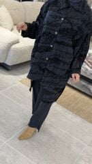 TIĞ TRİKO ASİMETRİK ÖN DETAYLI CUPRA NUBUK TAKIM LACİVERT