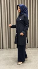 ARMİNE TREND ÇİZGİLİ CEKET LACİVERT