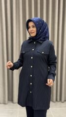 ARMİNE TREND ÇİZGİLİ CEKET LACİVERT