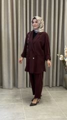 TIĞ TRİKO CUPRA TAŞLI CEKETLİ TAKIM BORDO