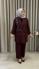 TIĞ TRİKO CUPRA TAŞLI CEKETLİ TAKIM BORDO
