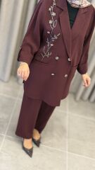 TIĞ TRİKO CUPRA TAŞLI CEKETLİ TAKIM BORDO