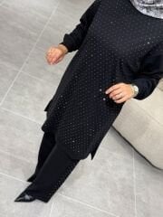 ESRA DAĞLIOĞLU TAŞLI TAKIM SİYAH